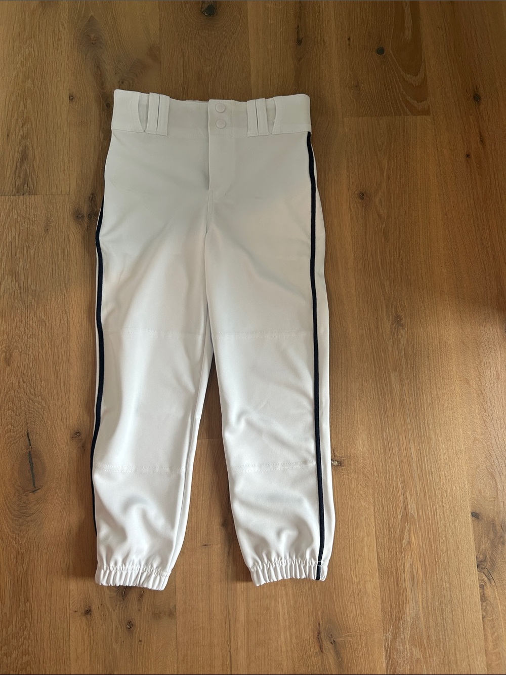 Kids White Jogger Pants with Navy Side Stripe